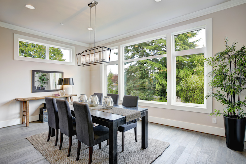 casement and awning windows in a dining room